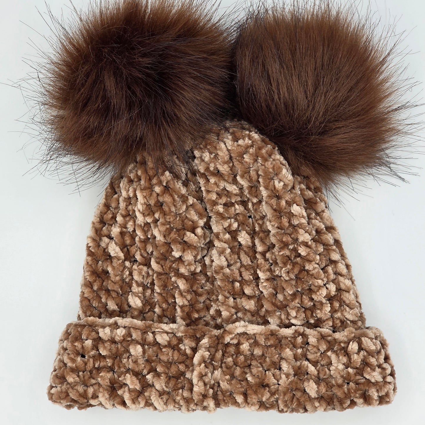 Mocha Velvet Double Pom Baby Beanie