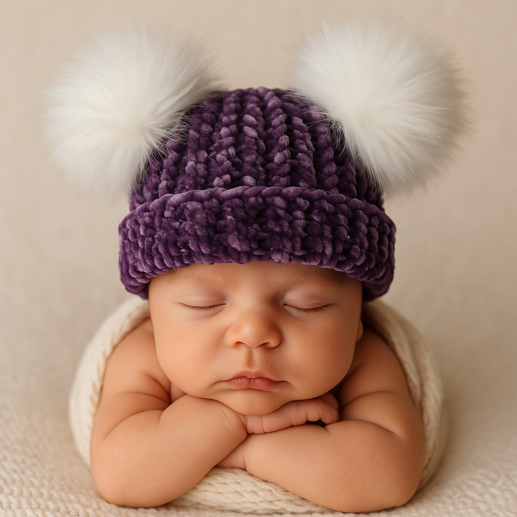 Lilac Dream Velvet Double Pom Baby Beanie