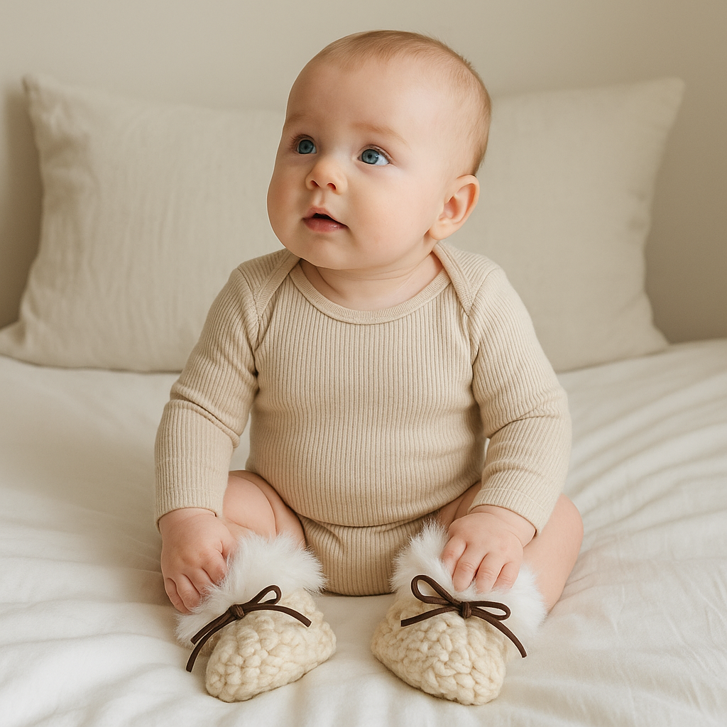 Cozy Cream Baby Booties – Faux Fur Trim