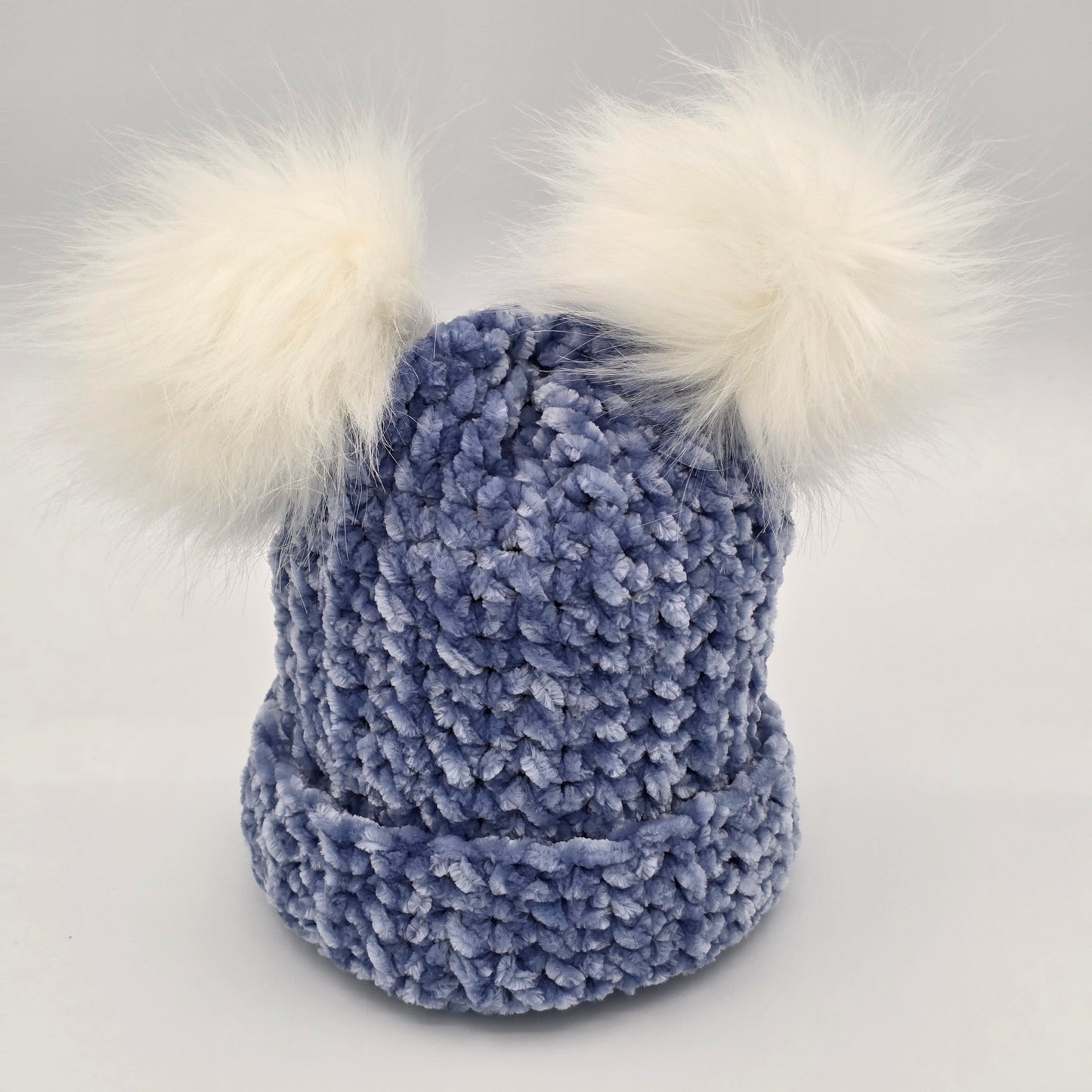 Dreamy Indigo Velvet Double Pom Baby Beanie