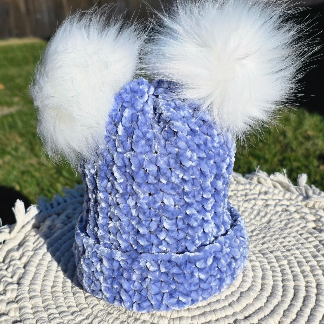 Dreamy Indigo Velvet Double Pom Baby Beanie