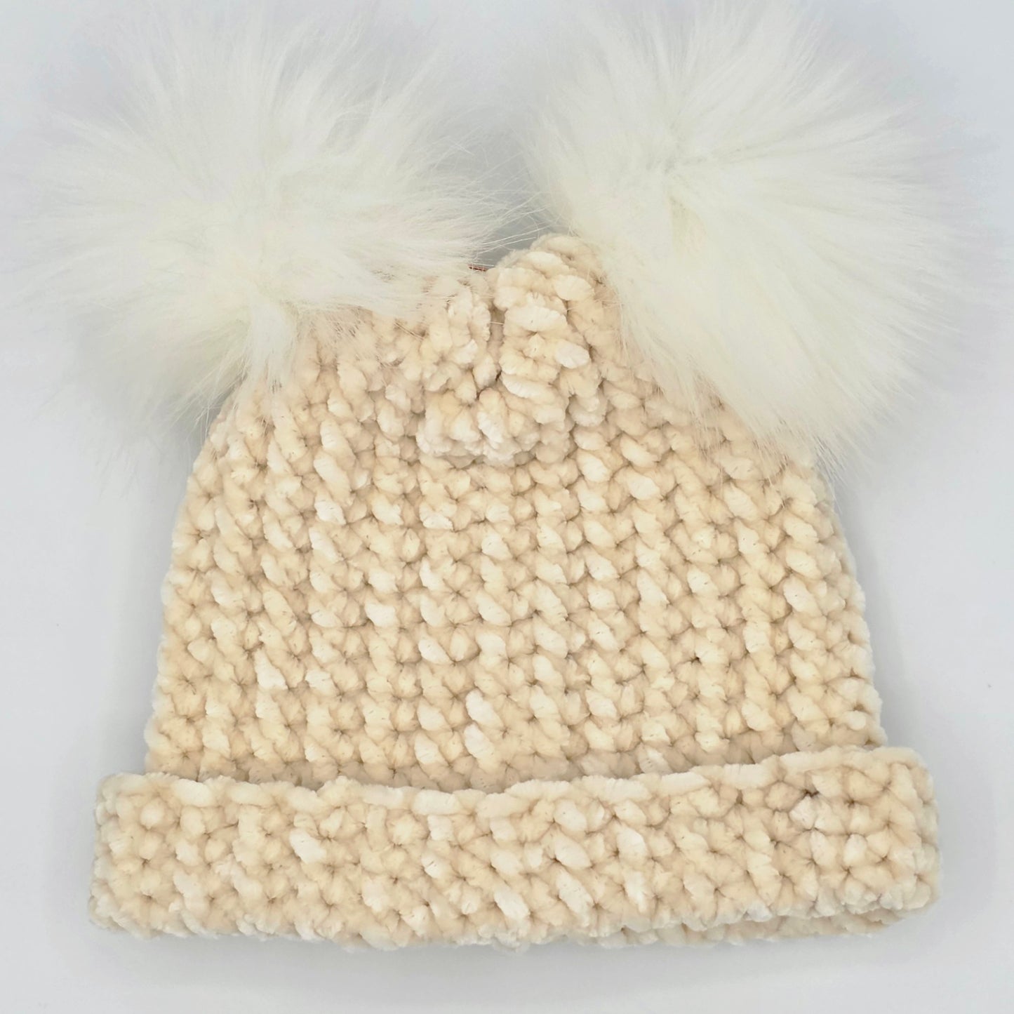 Vanilla Cream Velvet Double Pom Baby Beanie