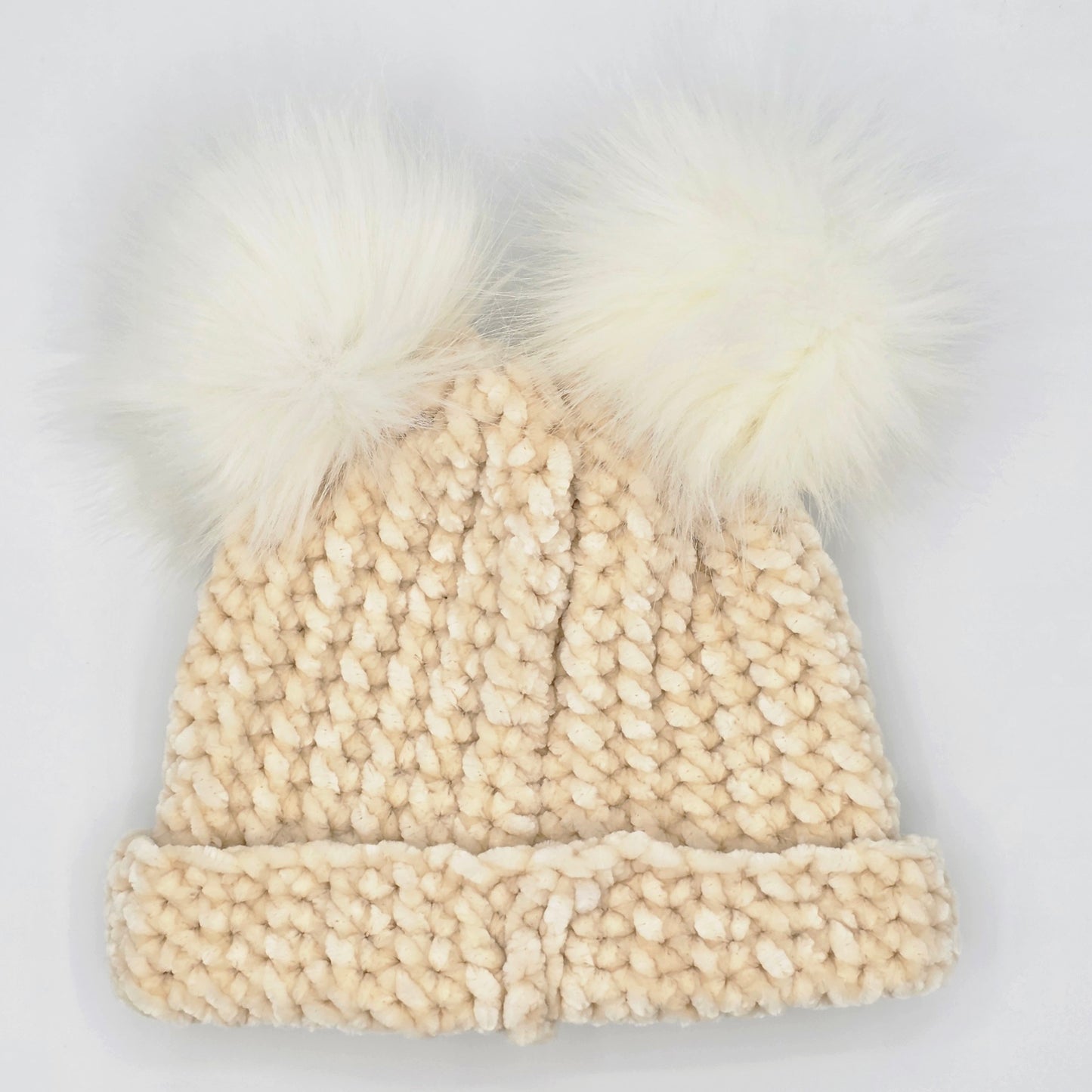 Vanilla Cream Velvet Double Pom Baby Beanie