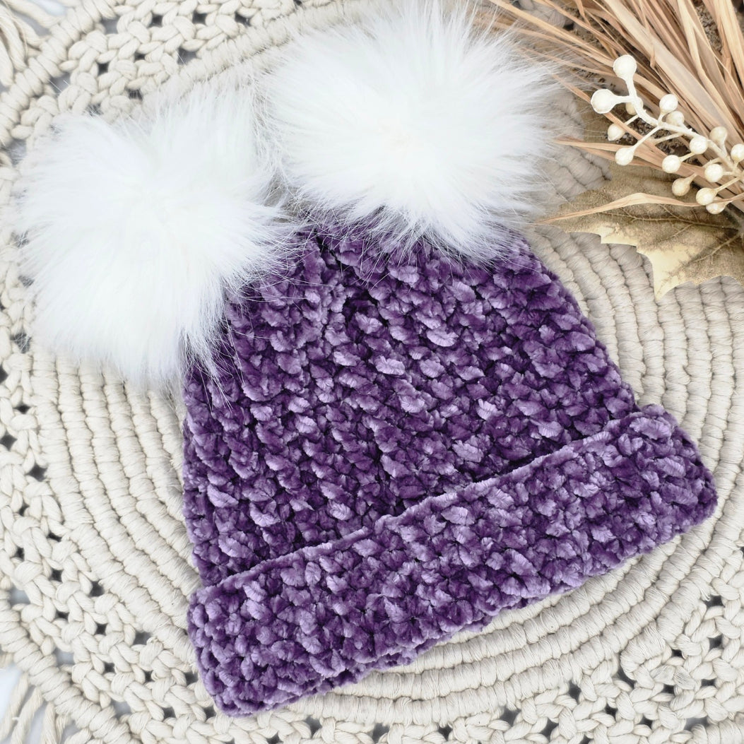 Lilac Dream Velvet Double Pom Baby Beanie