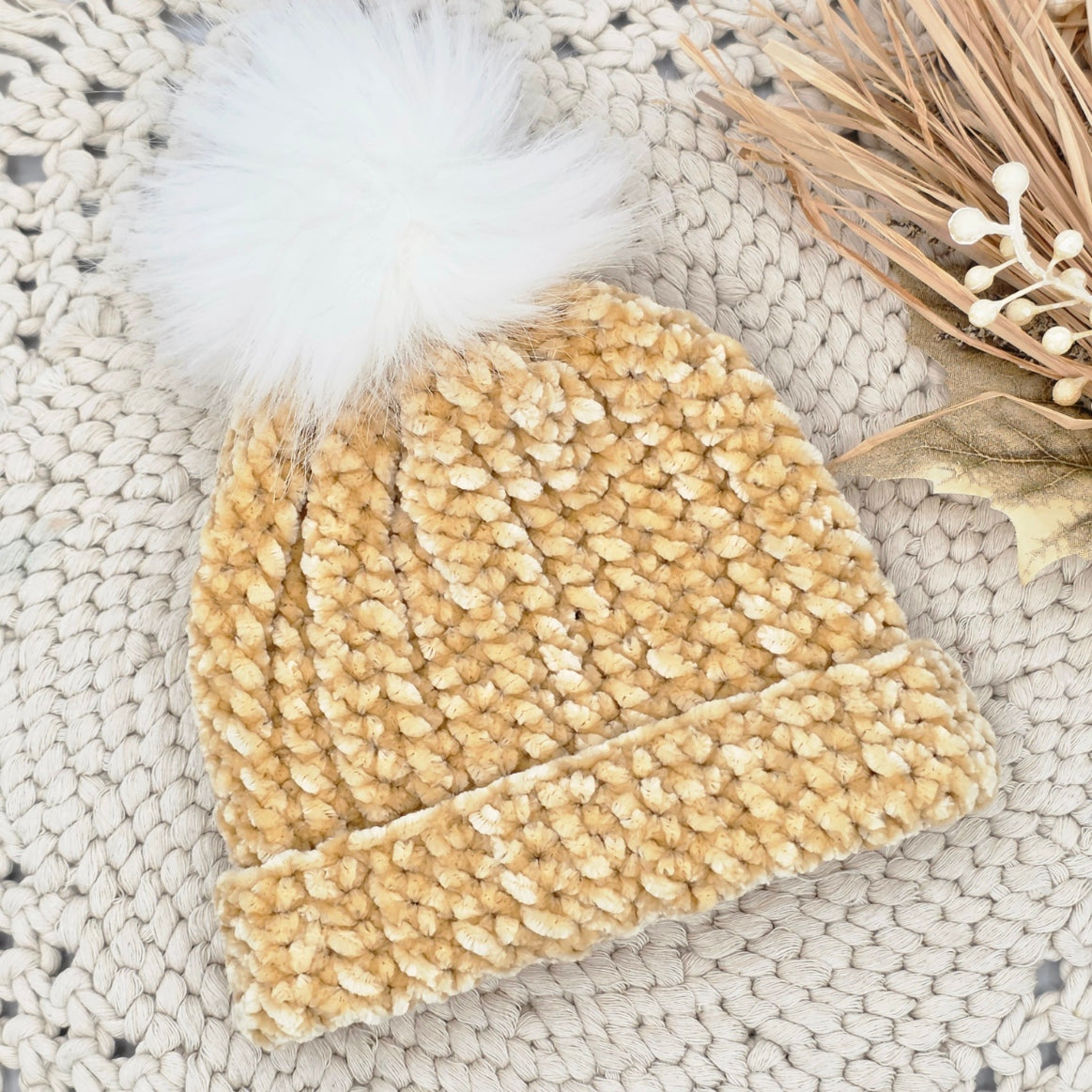 Golden Honey Velvet Pom Baby Beanie