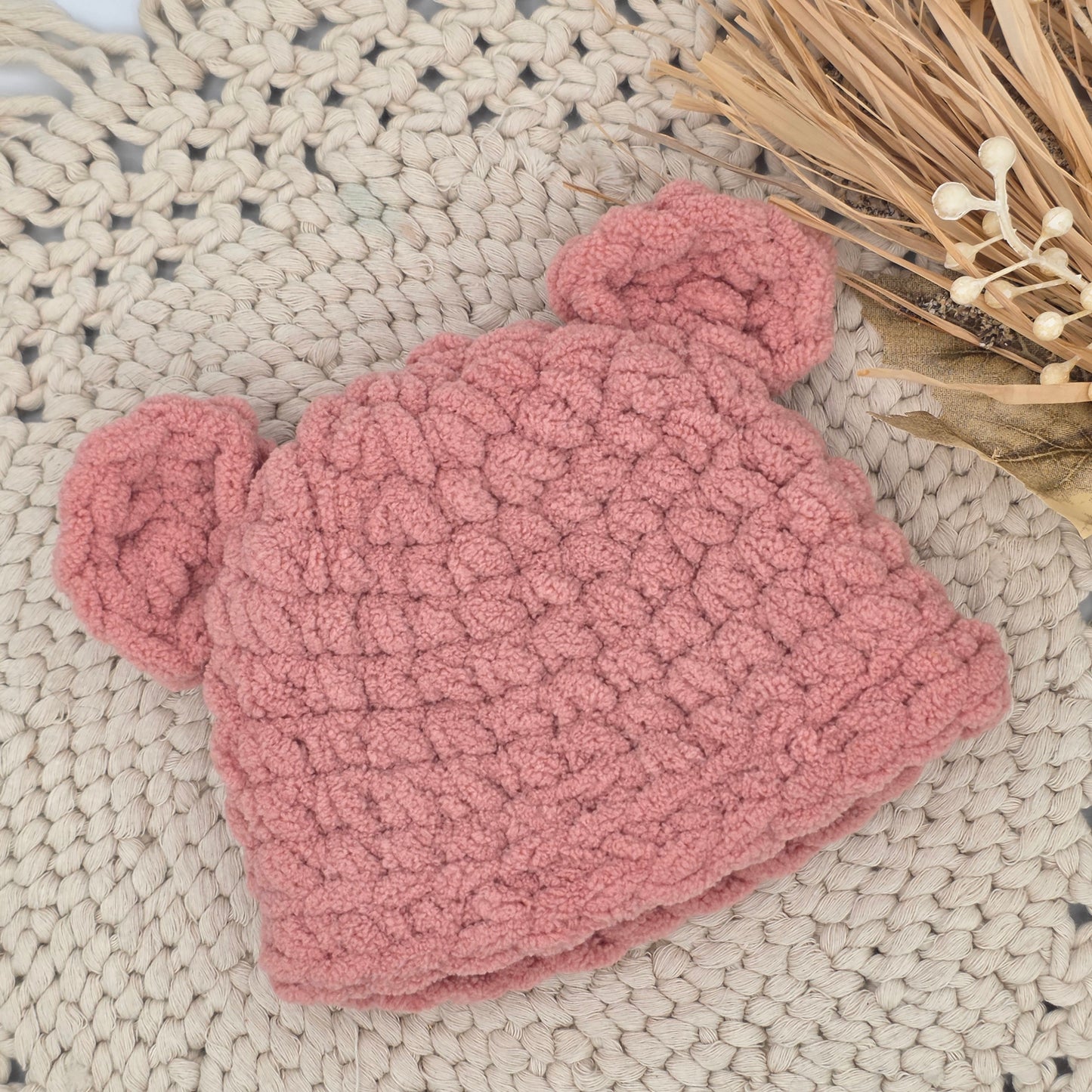 Dusty Rose Teddy Baby Beanie