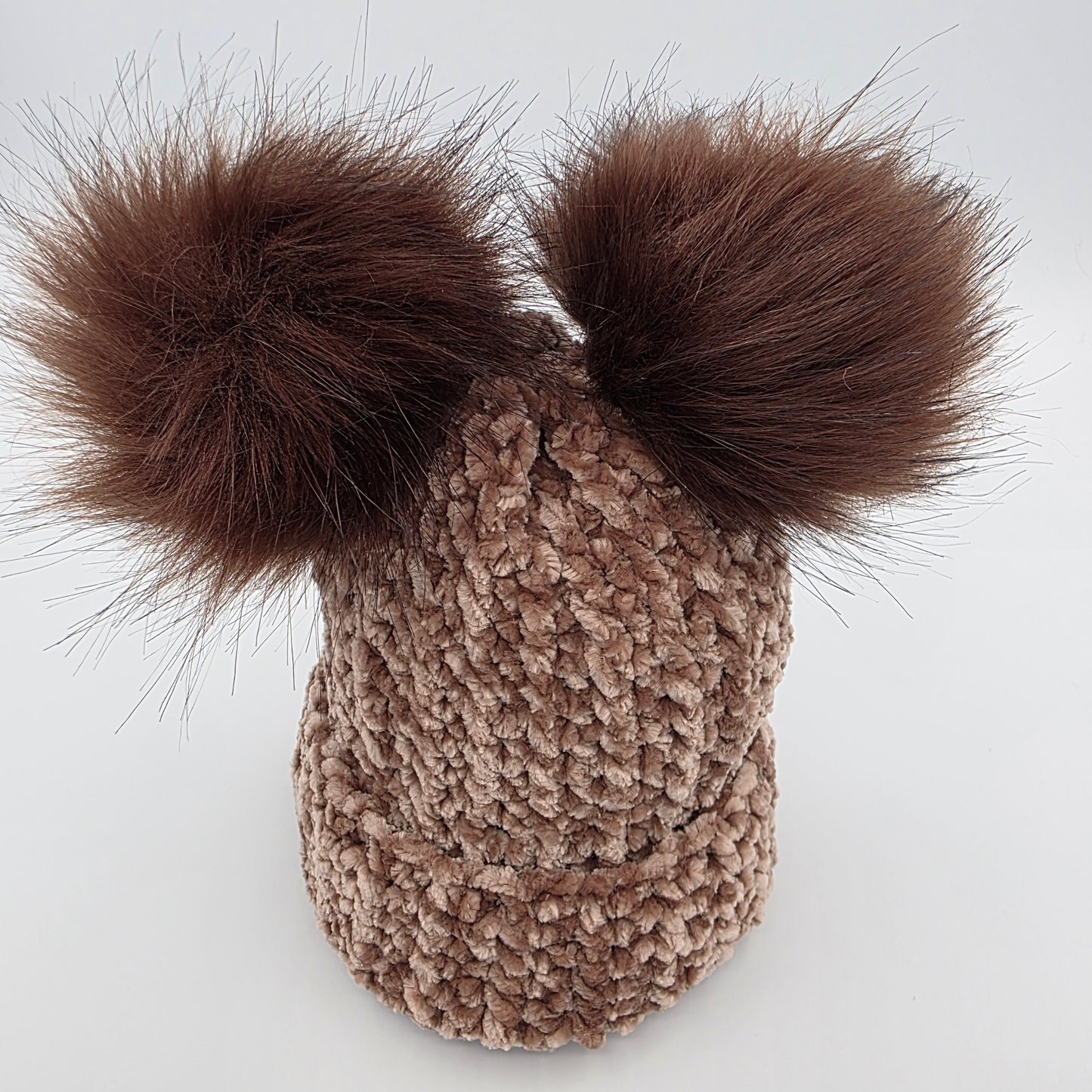 Mocha Velvet Double Pom Baby Beanie