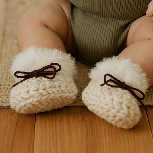Cozy Cream Baby Booties – Faux Fur Trim