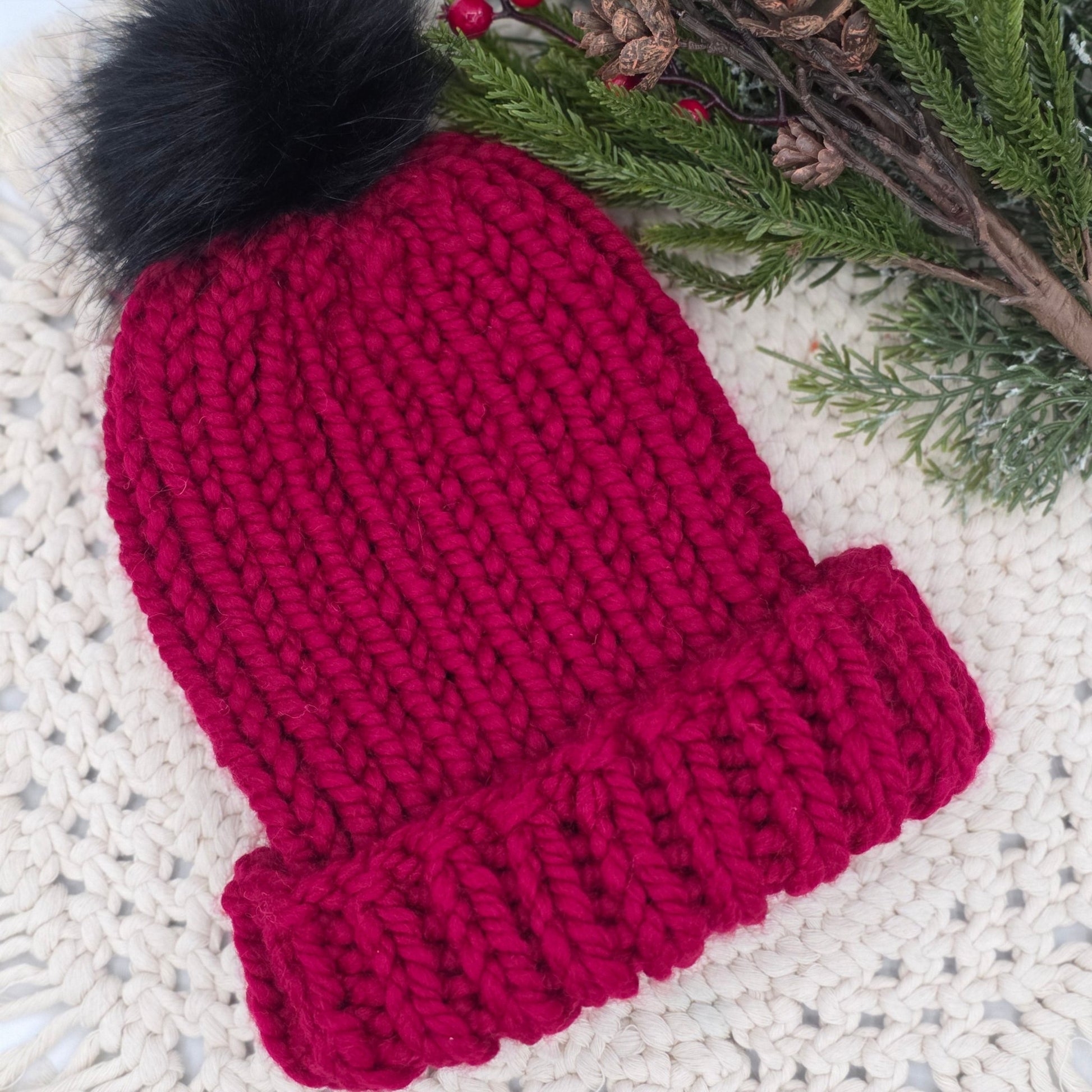 Aspen Beanie – Cranberry Frost | Chunky Ribbed Adult Hat hand dyed yarn by A Splash Of Fiber — artisan fiber and handmade creations