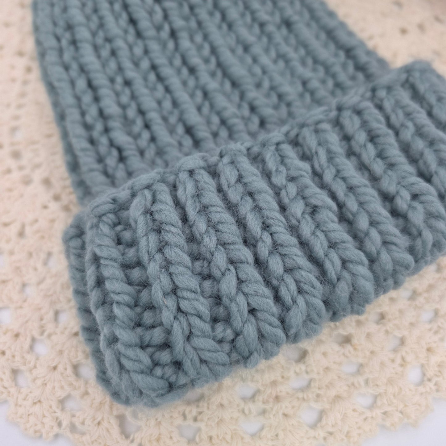 Aspen Beanie – Dusty Blue | Chunky Ribbed Adult Hat hand dyed yarn by A Splash Of Fiber — artisan fiber and handmade creations