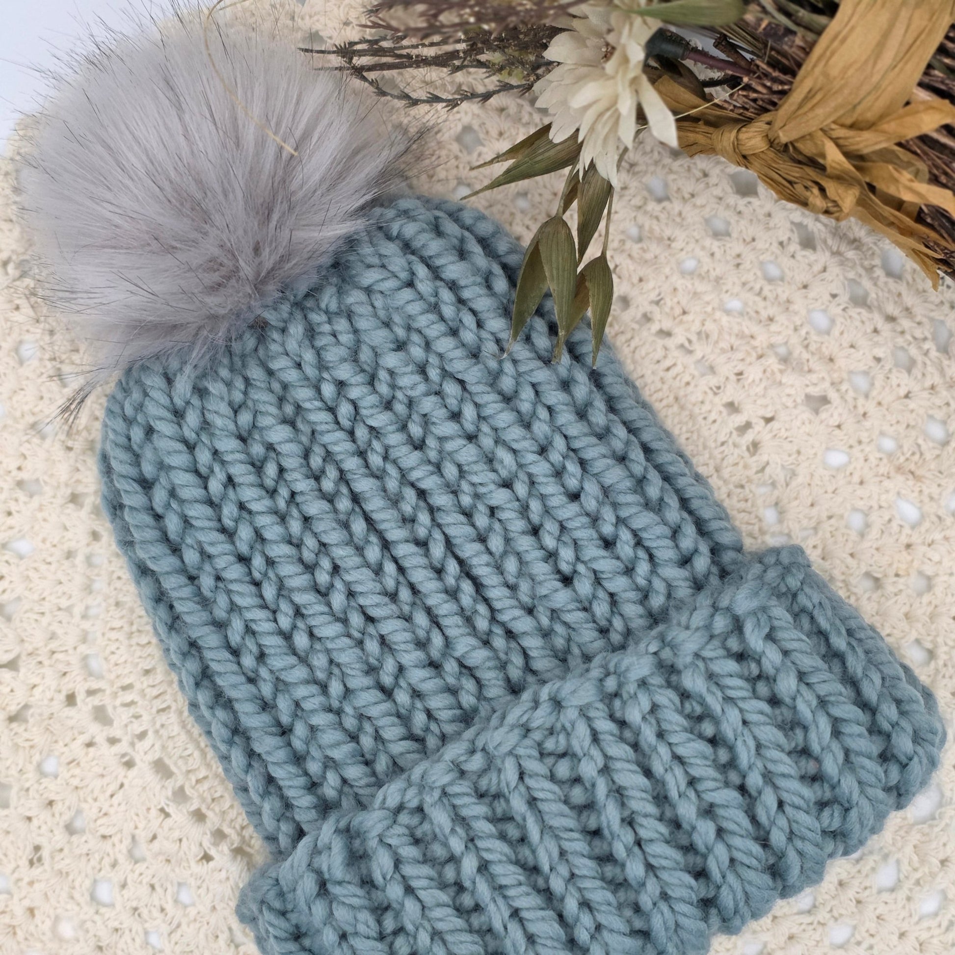 Aspen Beanie – Dusty Blue | Chunky Ribbed Adult Hat hand dyed yarn by A Splash Of Fiber — artisan fiber and handmade creations
