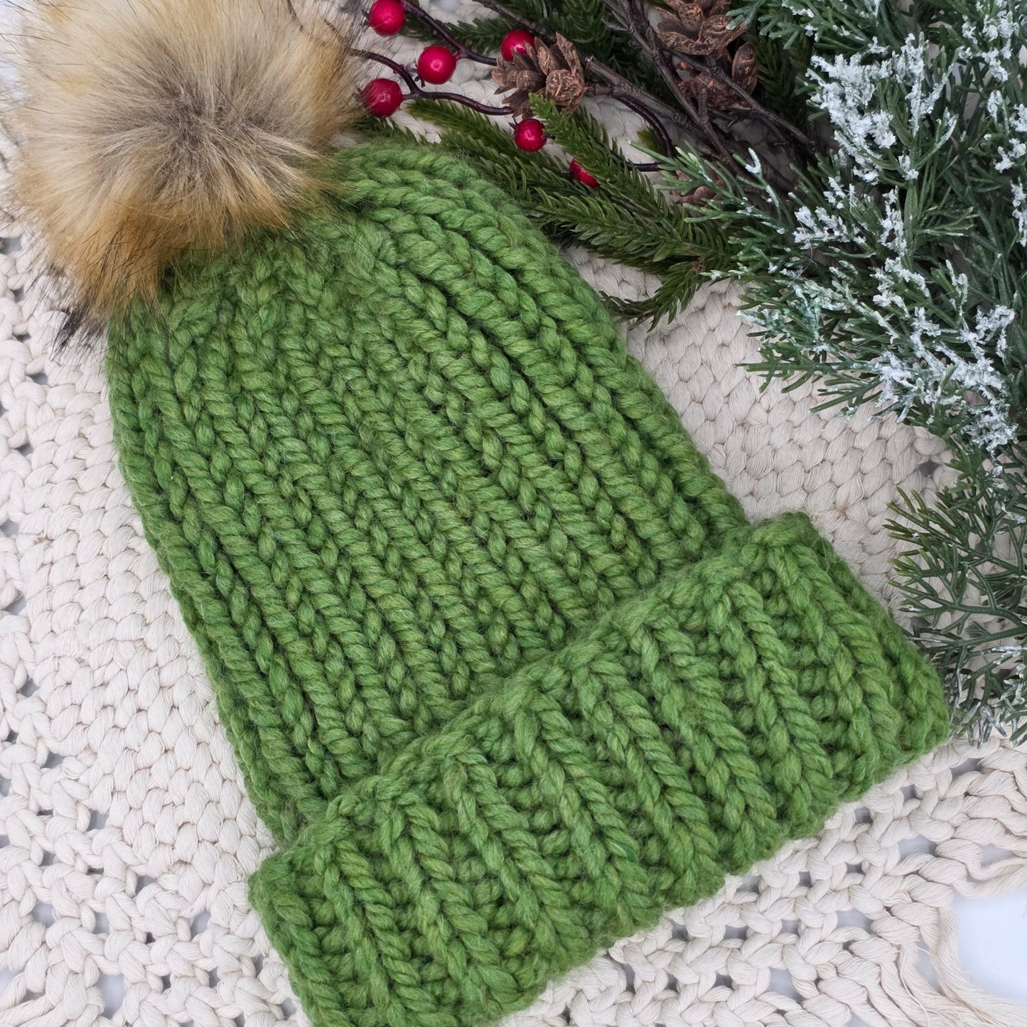 Aspen Beanie – Evergreen Frost | Chunky Ribbed Adult Hat hand dyed yarn by A Splash Of Fiber — artisan fiber and handmade creations