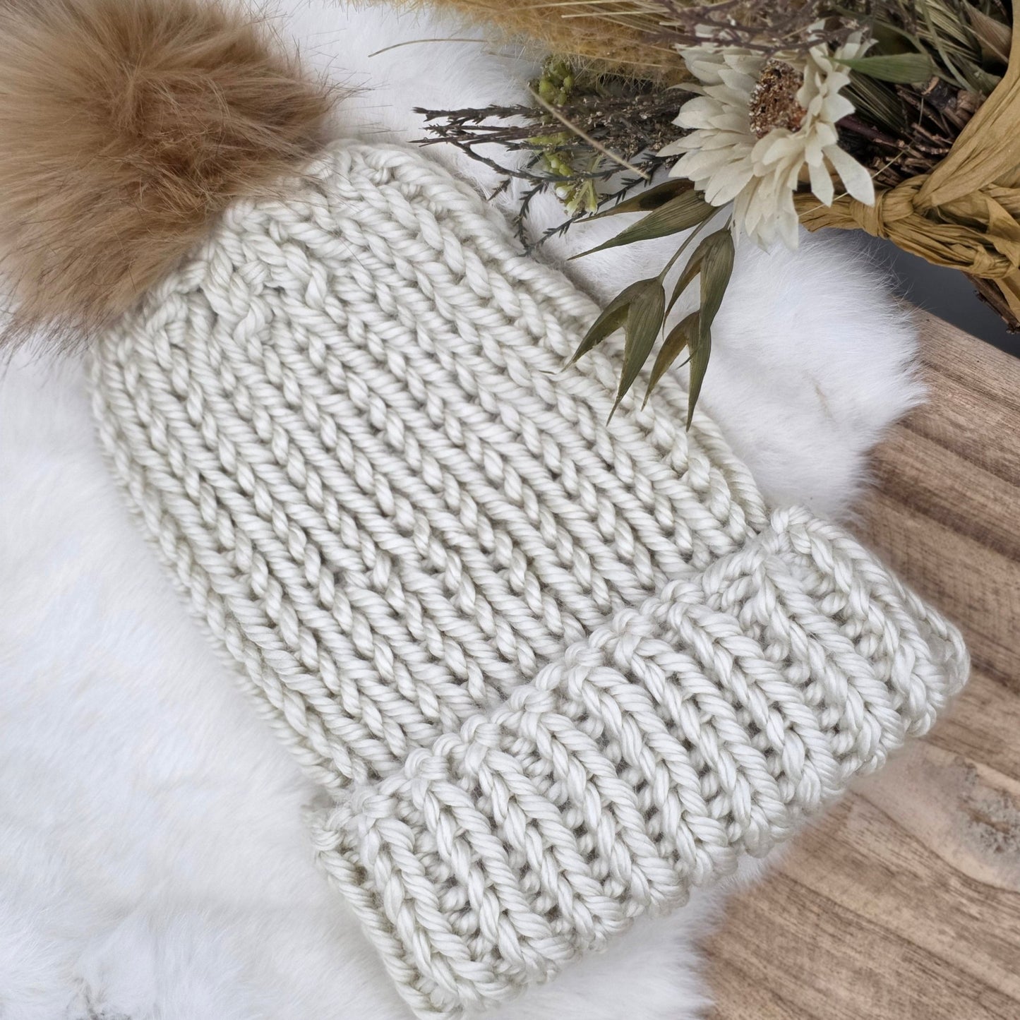 Aspen Beanie – Vanilla Frost | Chunky Ribbed Adult Hat hand dyed yarn by A Splash Of Fiber — artisan fiber and handmade creations