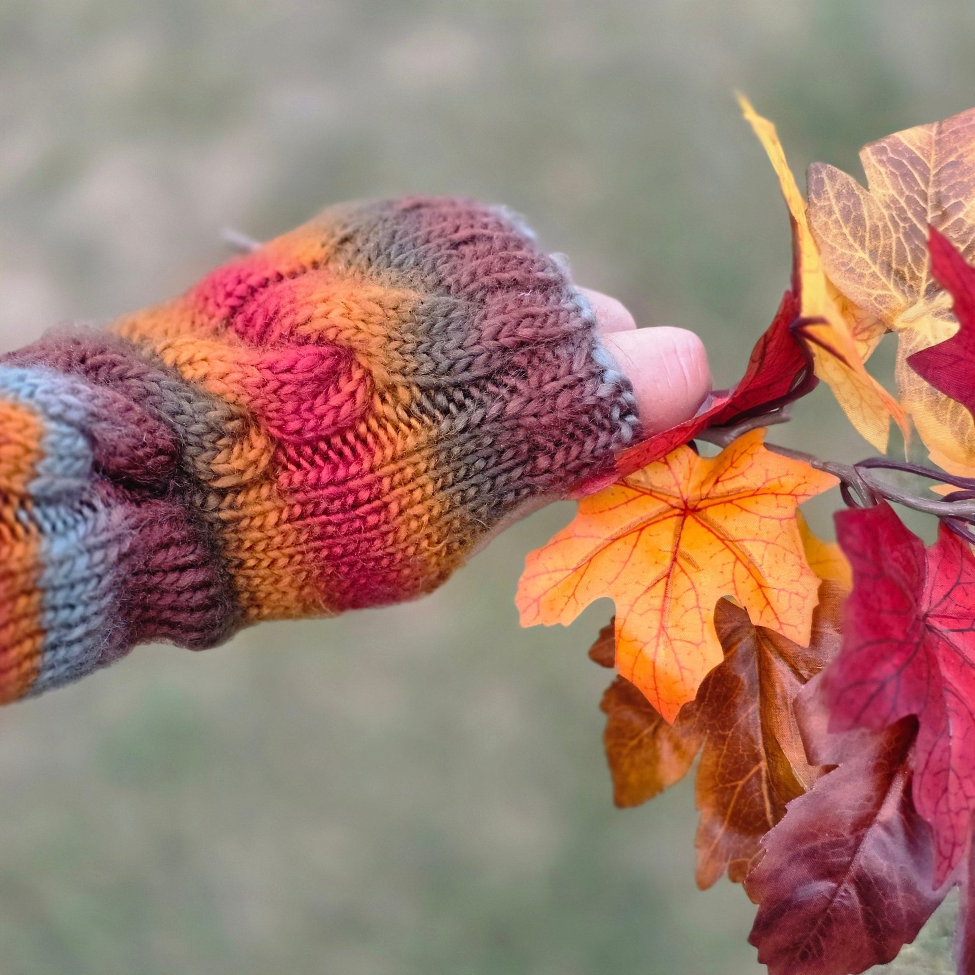 Autumn Glow - Hand - Knit Fingerless Gloves hand dyed yarn by A Splash Of Fiber — artisan fiber and handmade creations