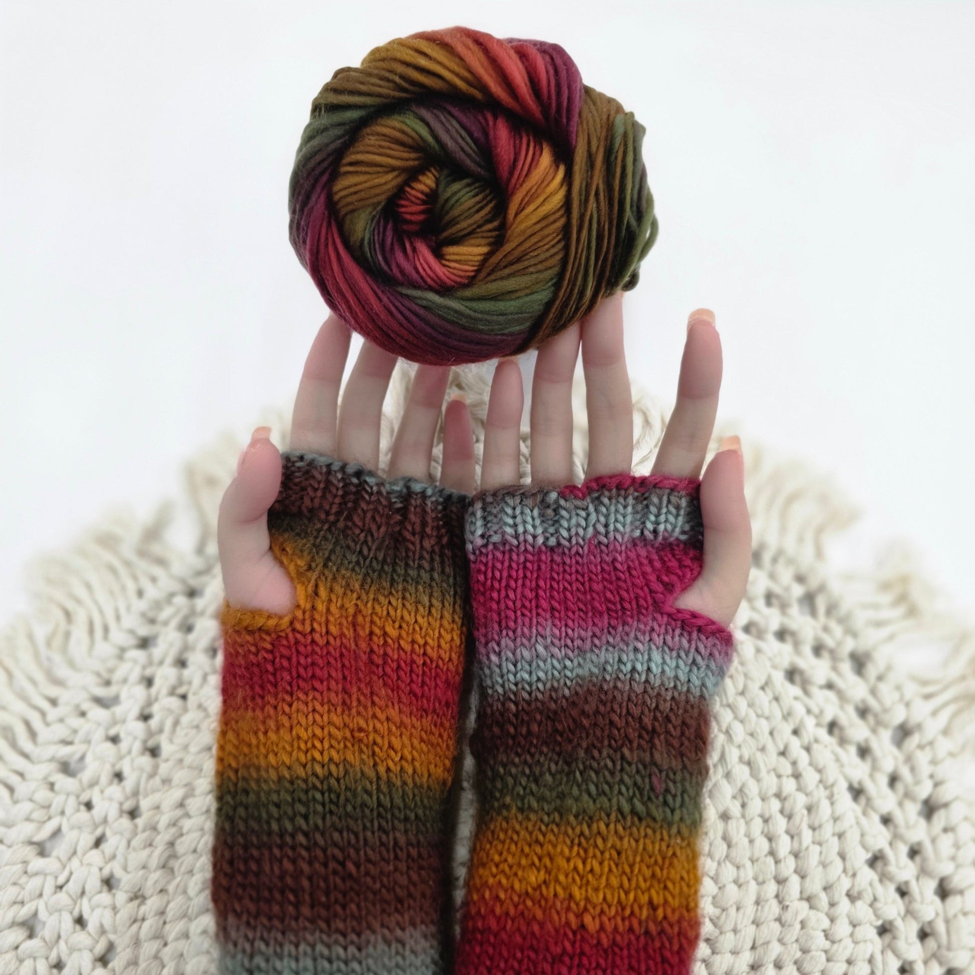 Autumn Glow - Hand - Knit Fingerless Gloves hand dyed yarn by A Splash Of Fiber — artisan fiber and handmade creations