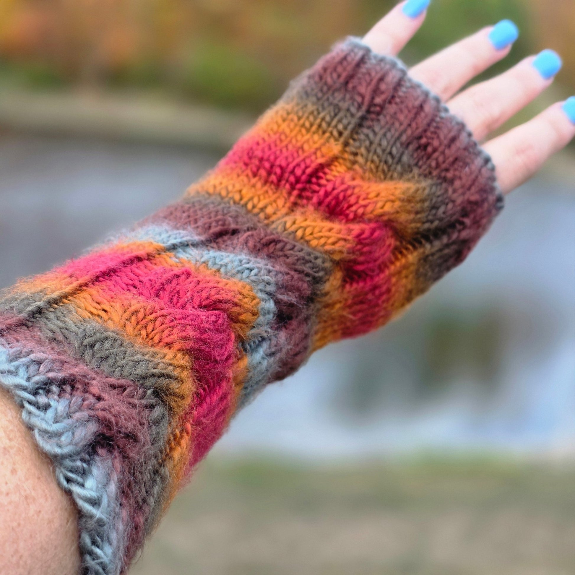 Autumn Glow - Hand - Knit Fingerless Gloves hand dyed yarn by A Splash Of Fiber — artisan fiber and handmade creations