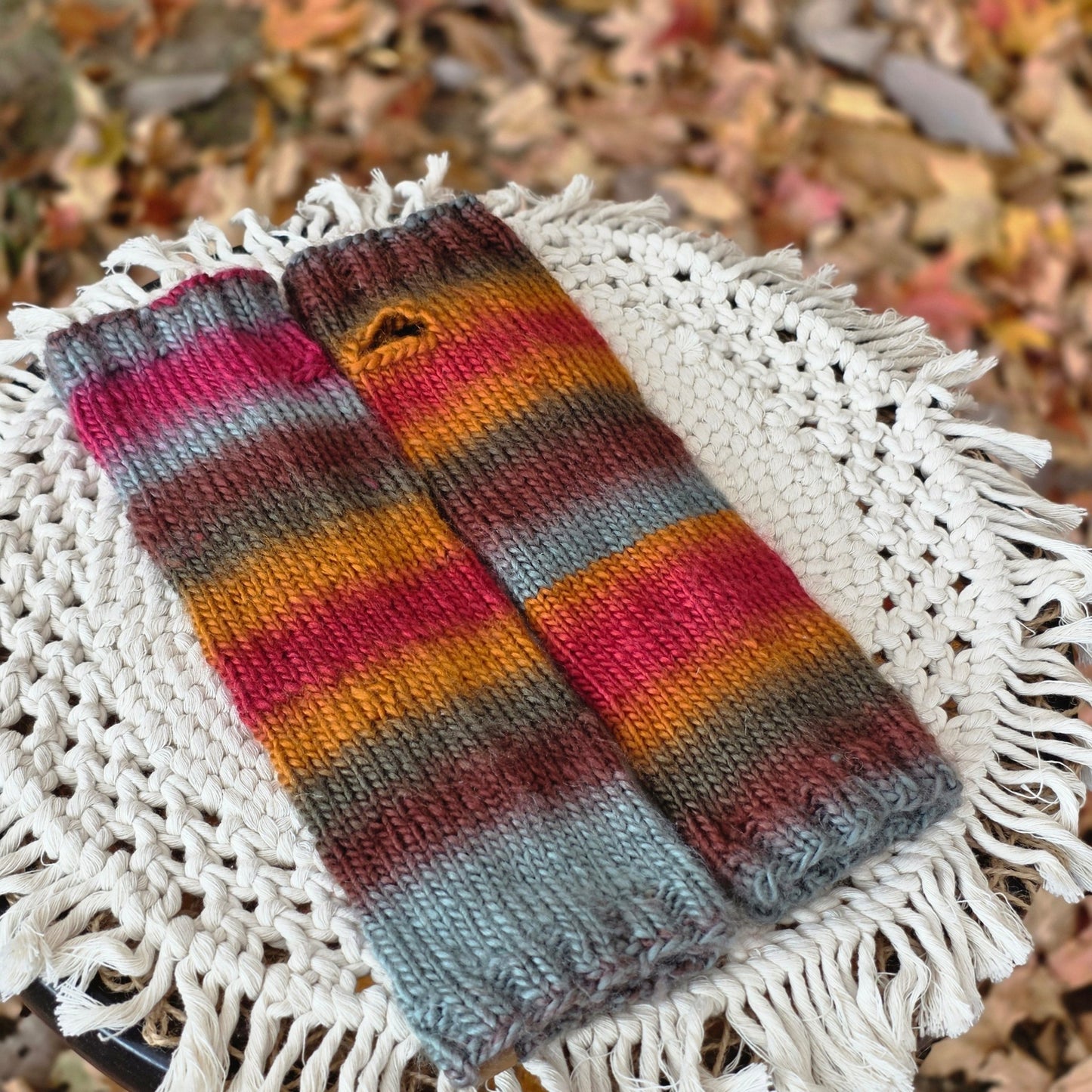Autumn Glow - Hand - Knit Fingerless Gloves hand dyed yarn by A Splash Of Fiber — artisan fiber and handmade creations