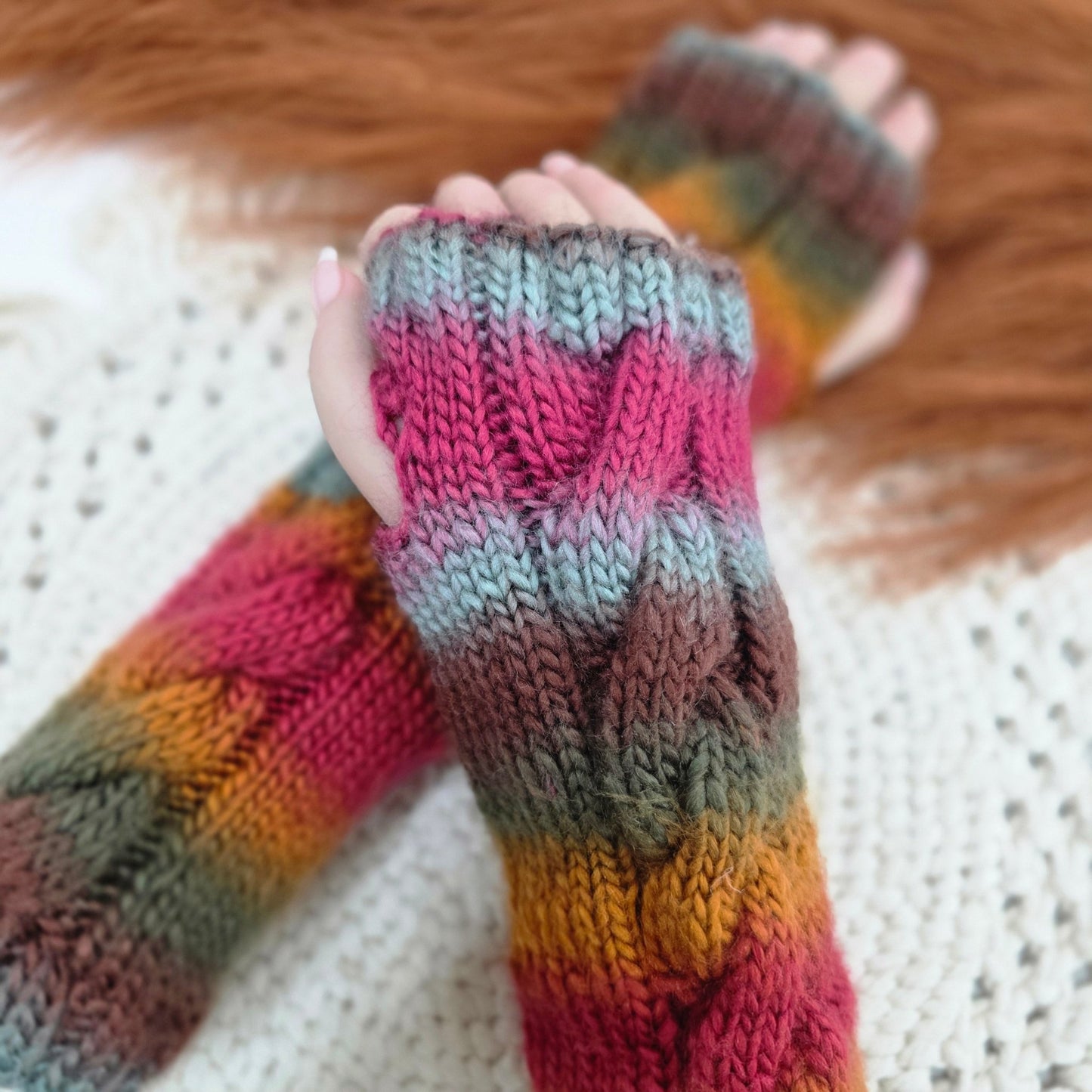 Autumn Glow - Hand - Knit Fingerless Gloves hand dyed yarn by A Splash Of Fiber — artisan fiber and handmade creations