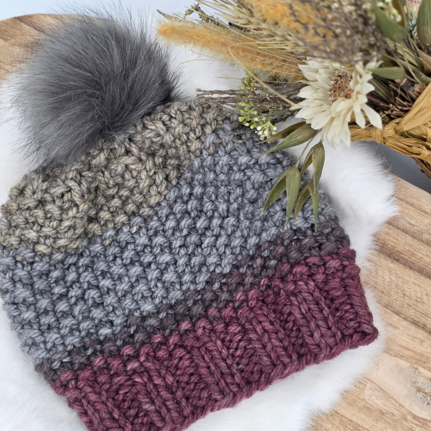 Cabin Comfort Beanie – Smokey Ridge | Chunky Adult Hat hand dyed yarn by A Splash Of Fiber — artisan fiber and handmade creations