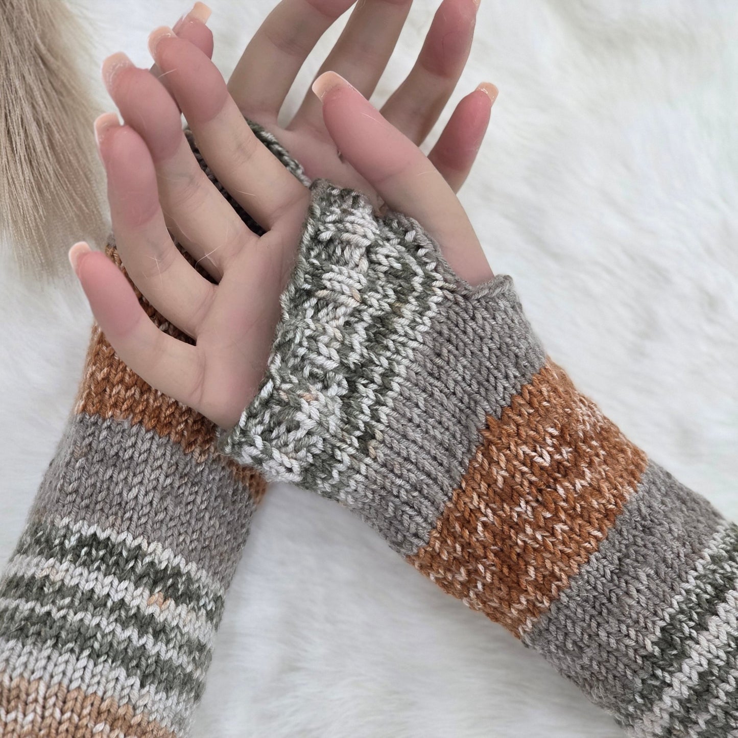 Desert Warmth – Handcrafted Fingerless Gloves, Soft Acrylic Knit Hand Warmers, Cozy Boho Fall Gift hand dyed yarn by A Splash Of Fiber — artisan fiber and handmade creations