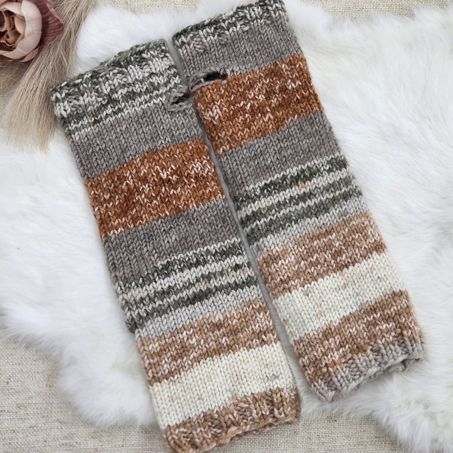 Desert Warmth – Handcrafted Fingerless Gloves, Soft Acrylic Knit Hand Warmers, Cozy Boho Fall Gift hand dyed yarn by A Splash Of Fiber — artisan fiber and handmade creations