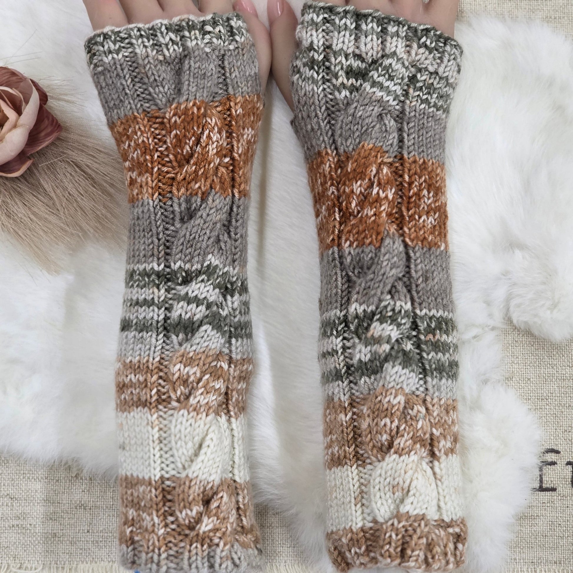 Desert Warmth – Handcrafted Fingerless Gloves, Soft Acrylic Knit Hand Warmers, Cozy Boho Fall Gift hand dyed yarn by A Splash Of Fiber — artisan fiber and handmade creations