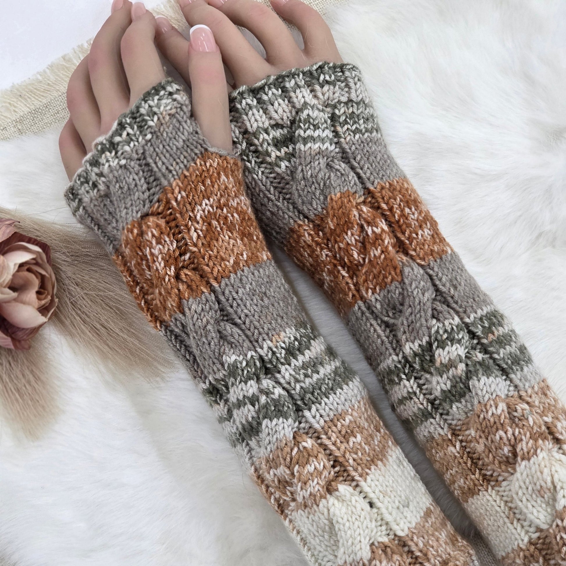 Desert Warmth – Handcrafted Fingerless Gloves, Soft Acrylic Knit Hand Warmers, Cozy Boho Fall Gift hand dyed yarn by A Splash Of Fiber — artisan fiber and handmade creations
