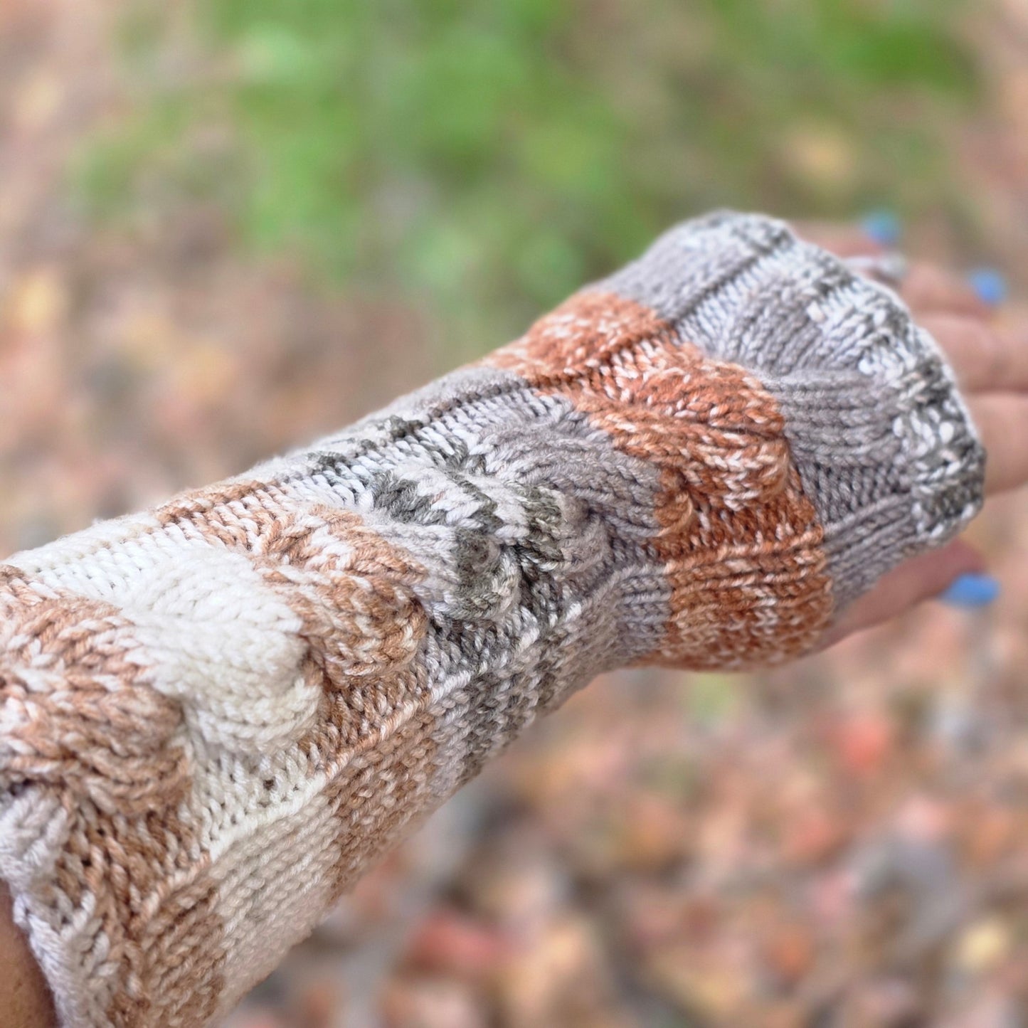 Desert Warmth – Handcrafted Fingerless Gloves, Soft Acrylic Knit Hand Warmers, Cozy Boho Fall Gift hand dyed yarn by A Splash Of Fiber — artisan fiber and handmade creations