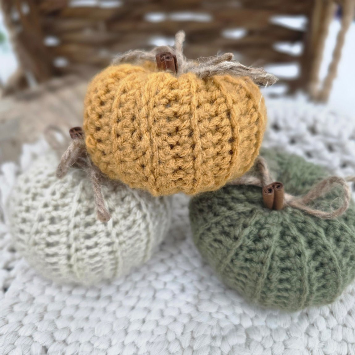 Handmade Crochet Pumpkin Set (3) hand dyed yarn by A Splash Of Fiber — artisan fiber and handmade creations