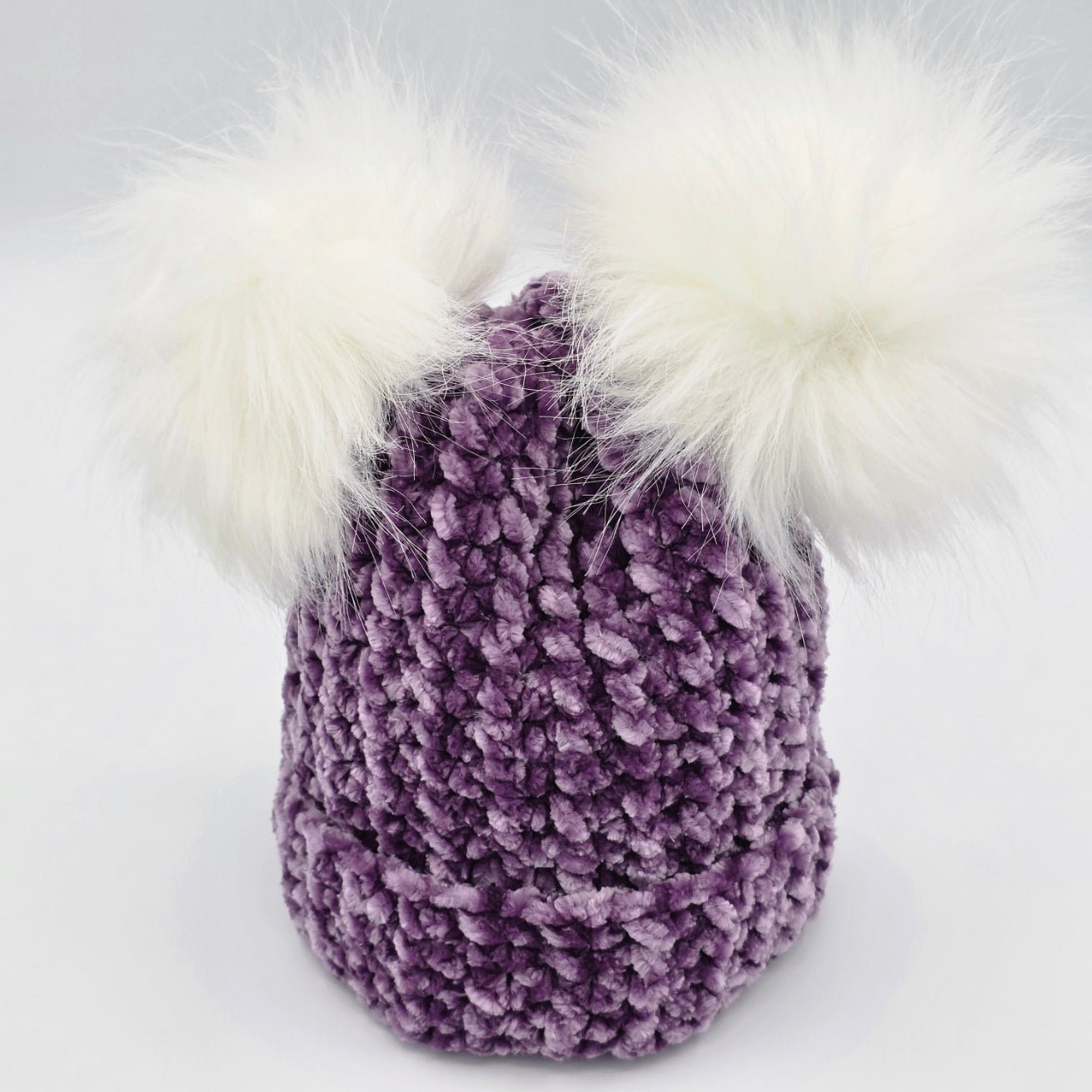 Lilac Dream Velvet Double Pom Baby Beanie hand dyed yarn by A Splash Of Fiber — artisan fiber and handmade creations