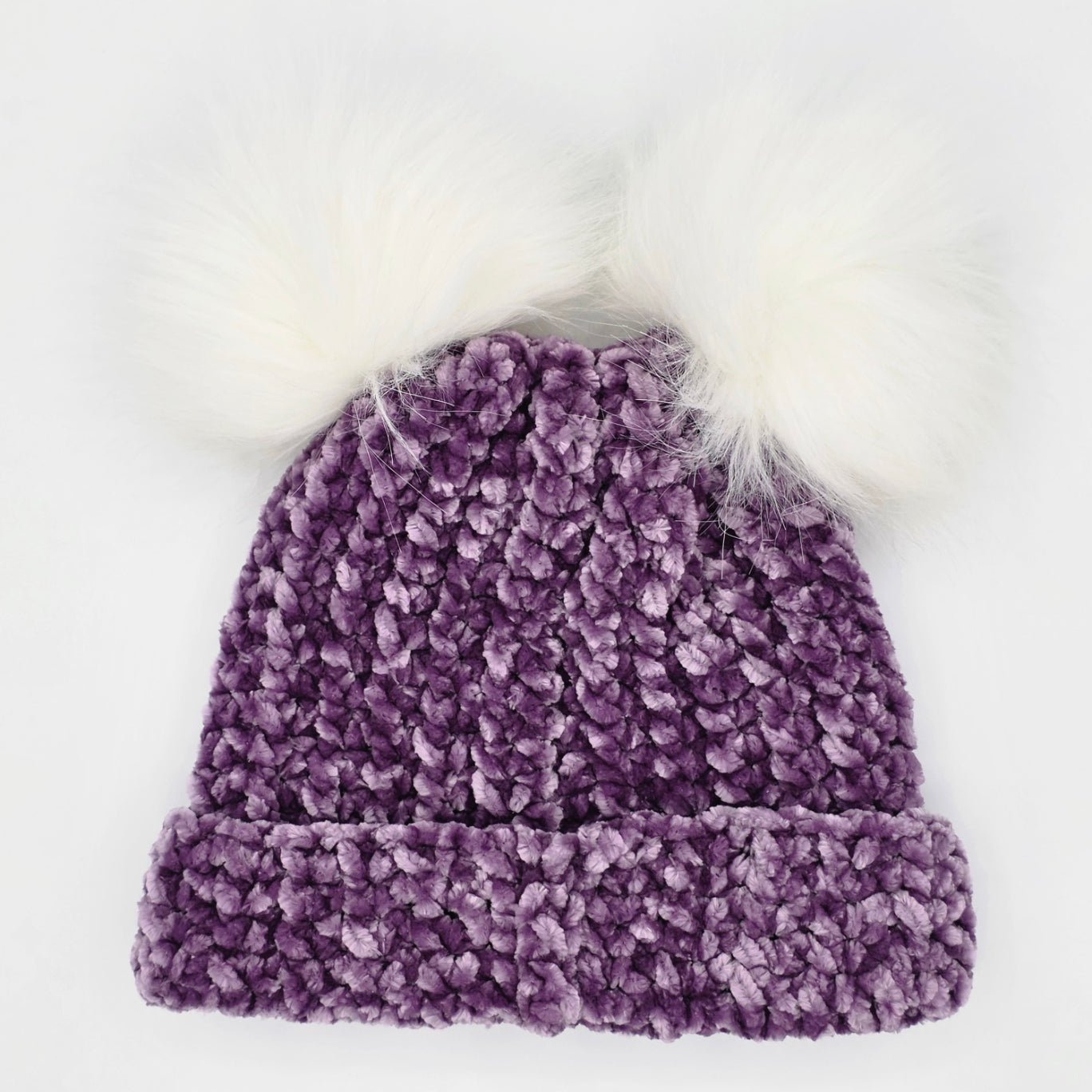 Lilac Dream Velvet Double Pom Baby Beanie hand dyed yarn by A Splash Of Fiber — artisan fiber and handmade creations