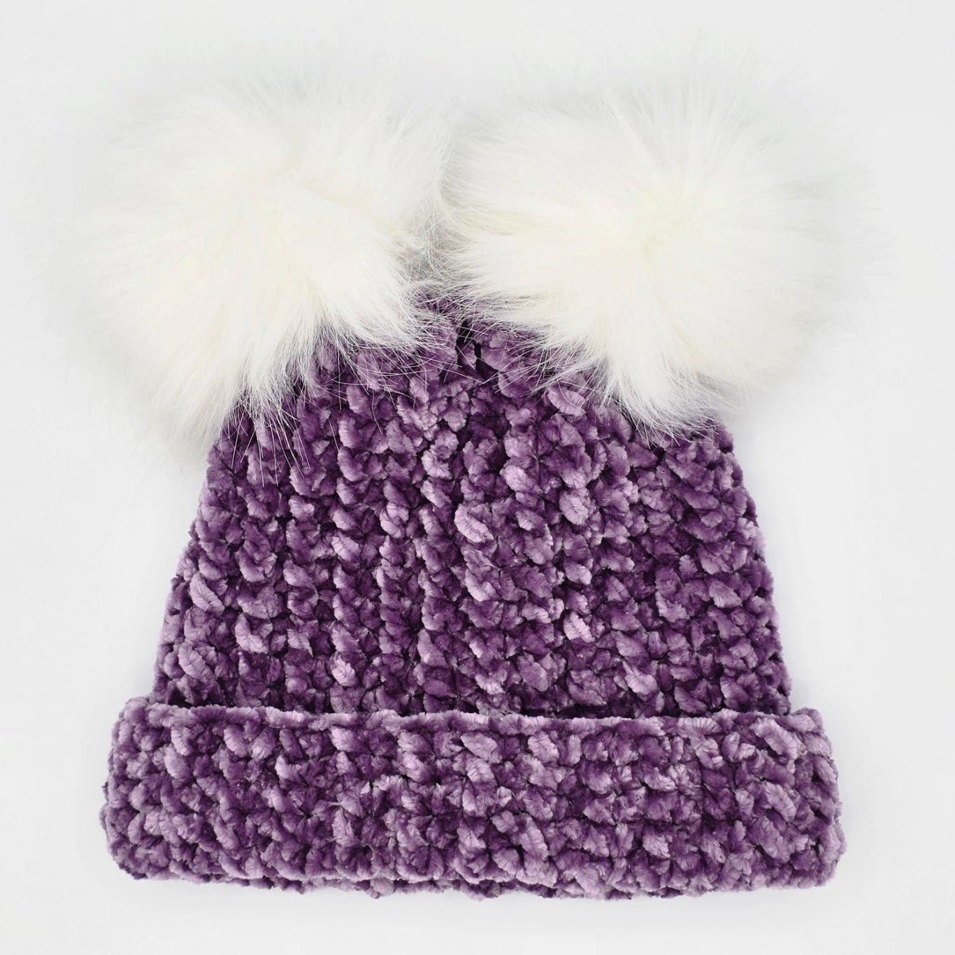 Lilac Dream Velvet Double Pom Baby Beanie hand dyed yarn by A Splash Of Fiber — artisan fiber and handmade creations