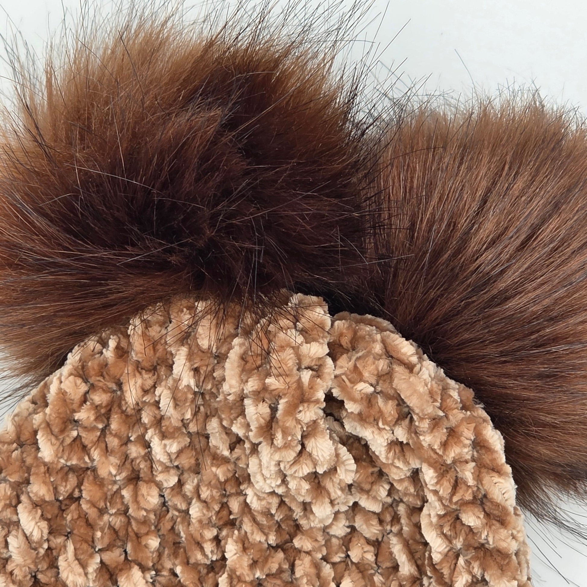 Mocha Velvet Double Pom Baby Beanie hand dyed yarn by A Splash Of Fiber — artisan fiber and handmade creations