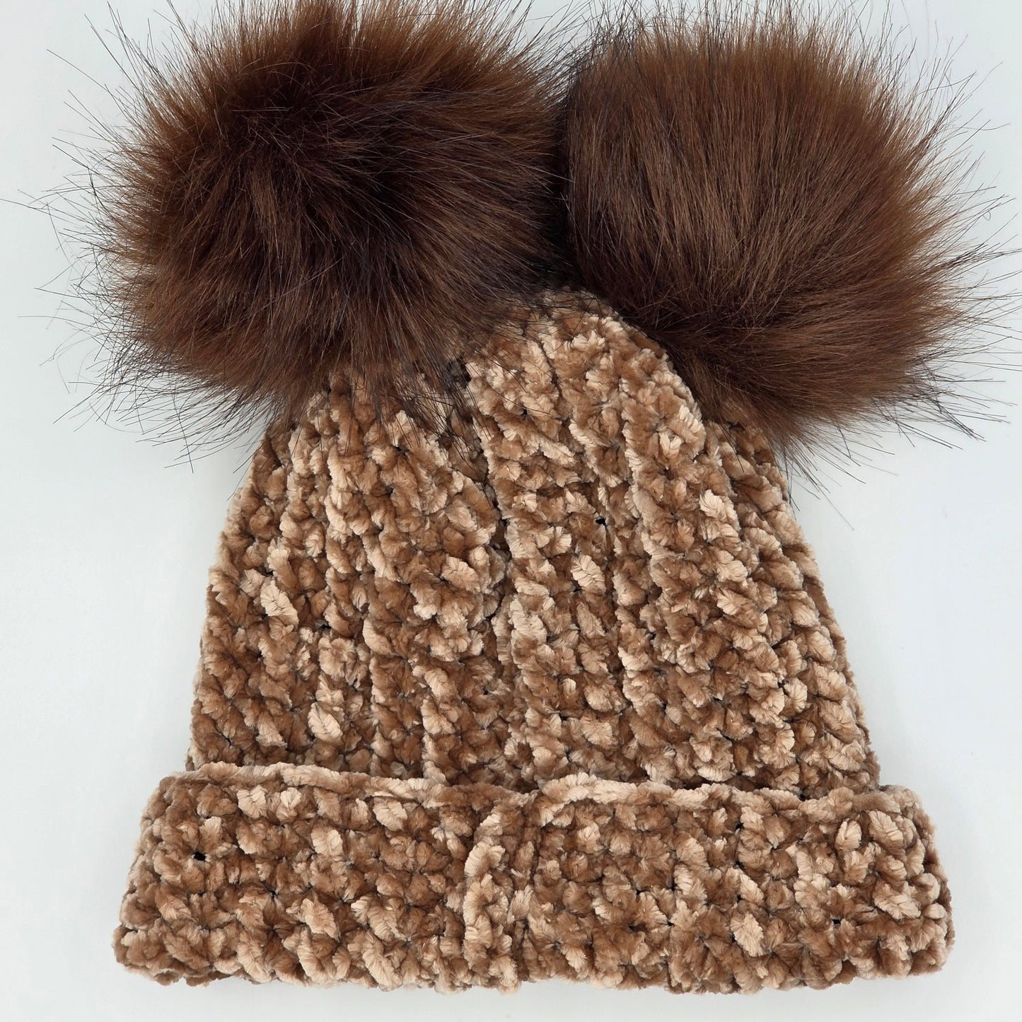 Mocha Velvet Double Pom Baby Beanie hand dyed yarn by A Splash Of Fiber — artisan fiber and handmade creations