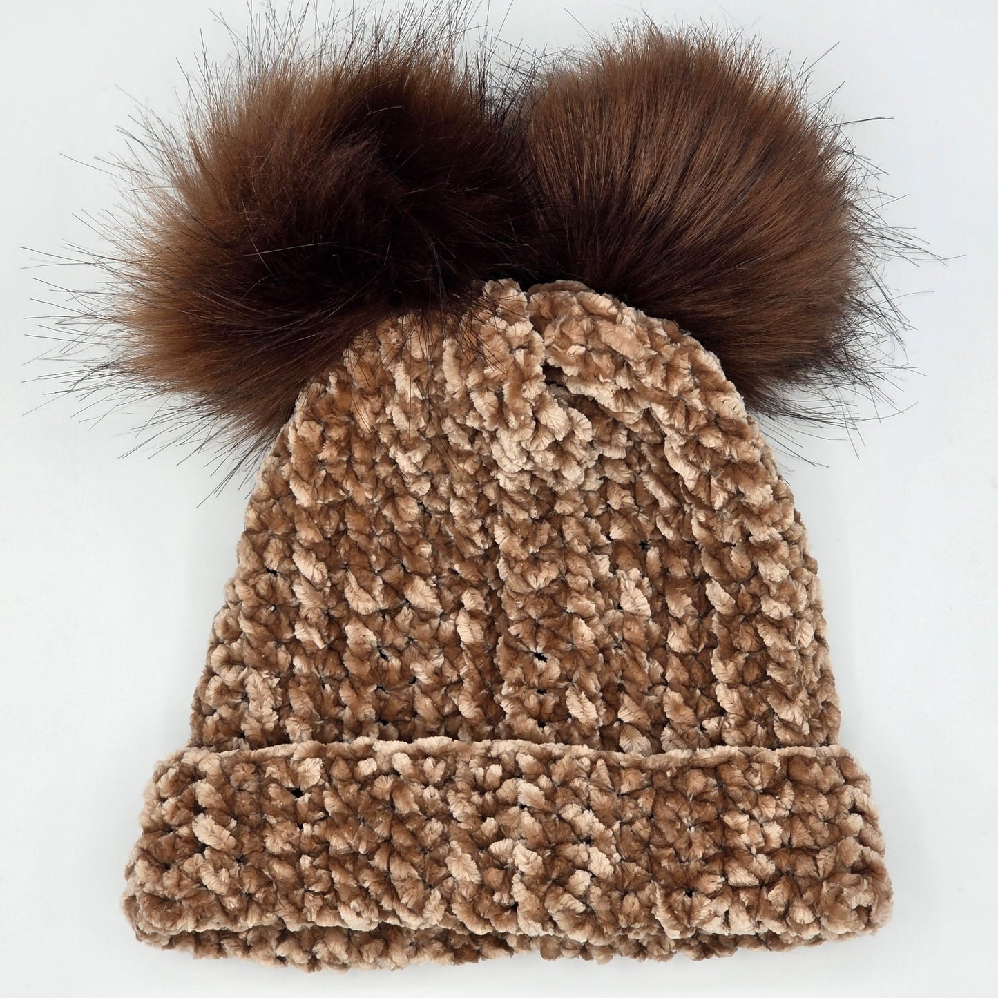 Mocha Velvet Double Pom Baby Beanie hand dyed yarn by A Splash Of Fiber — artisan fiber and handmade creations