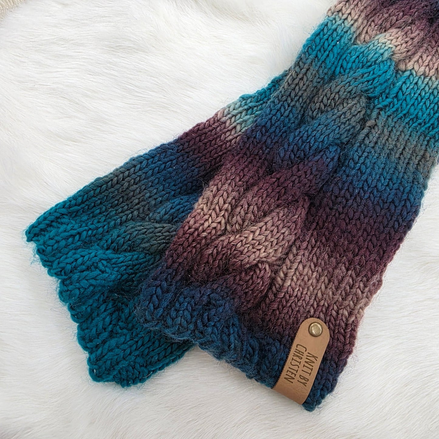 Ocean Storm Hand - Knit Fingerless Gloves – Teal and Violet Cable Knit, Cozy Winter Gift for Her hand dyed yarn by A Splash Of Fiber — artisan fiber and handmade creations