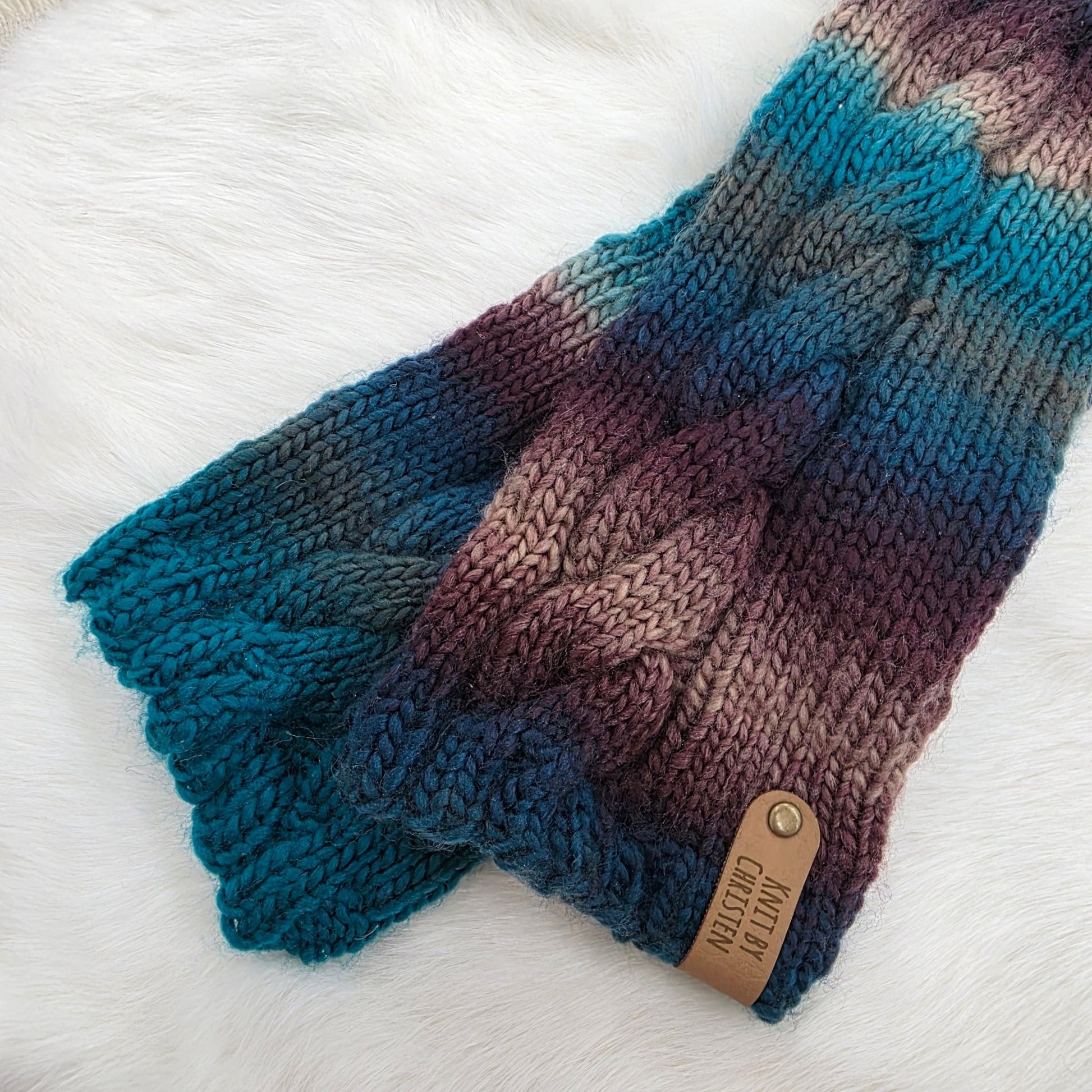 Ocean Storm Hand - Knit Fingerless Gloves – Teal and Violet Cable Knit, Cozy Winter Gift for Her hand dyed yarn by A Splash Of Fiber — artisan fiber and handmade creations
