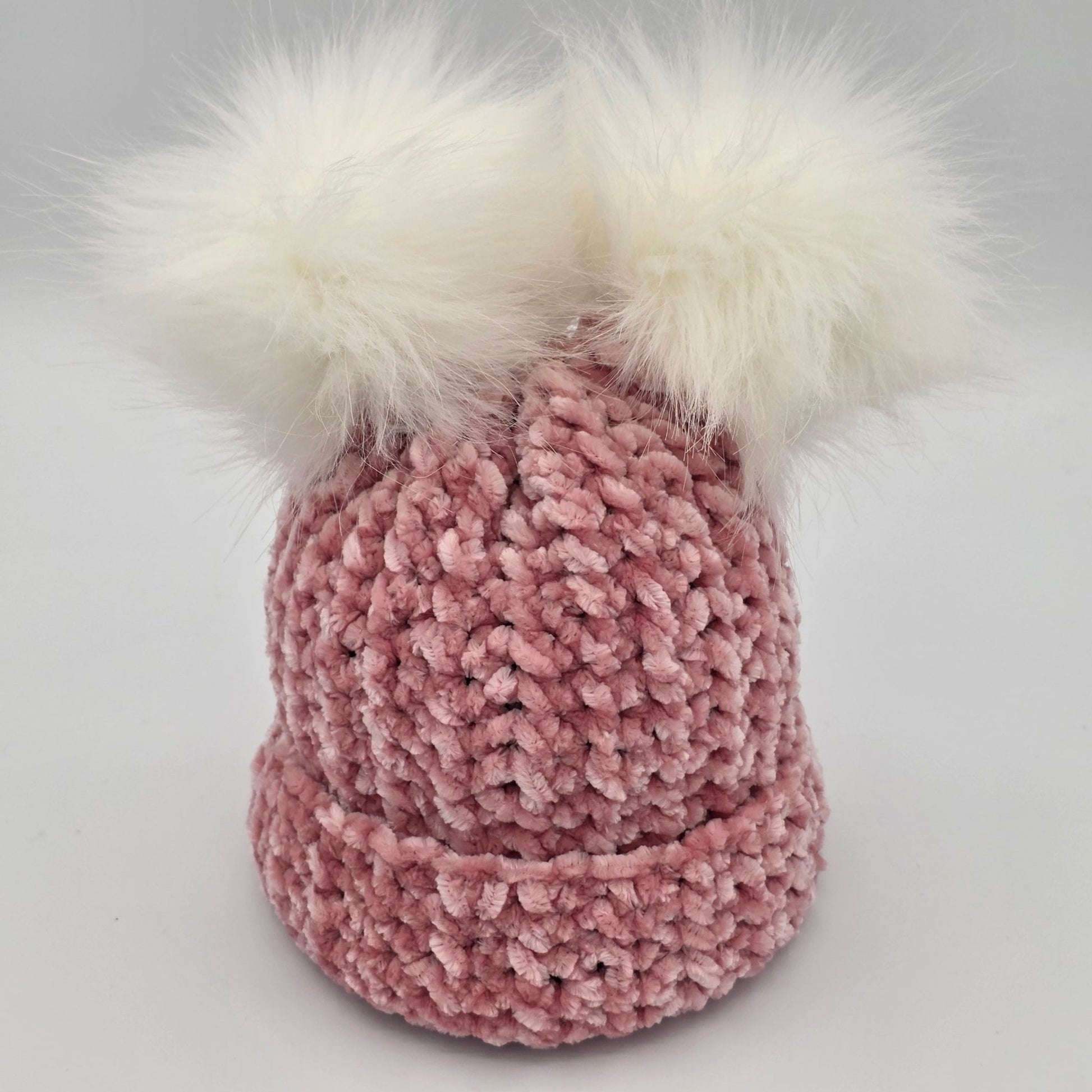 Rose Blush Velvet Double Pom Baby Beanie hand dyed yarn by A Splash Of Fiber — artisan fiber and handmade creations