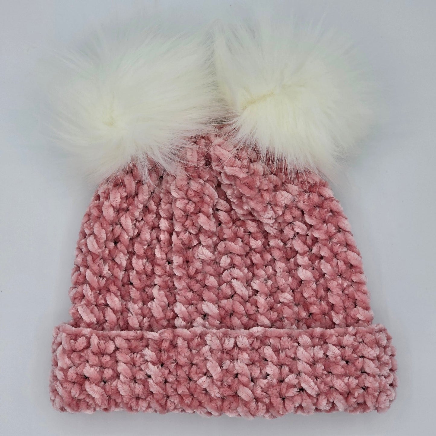 Rose Blush Velvet Double Pom Baby Beanie hand dyed yarn by A Splash Of Fiber — artisan fiber and handmade creations