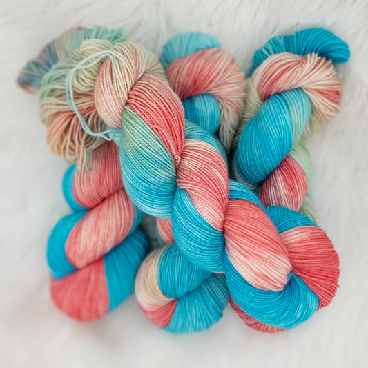 Seaside Sorbet hand dyed yarn by A Splash Of Fiber — artisan fiber and handmade creations