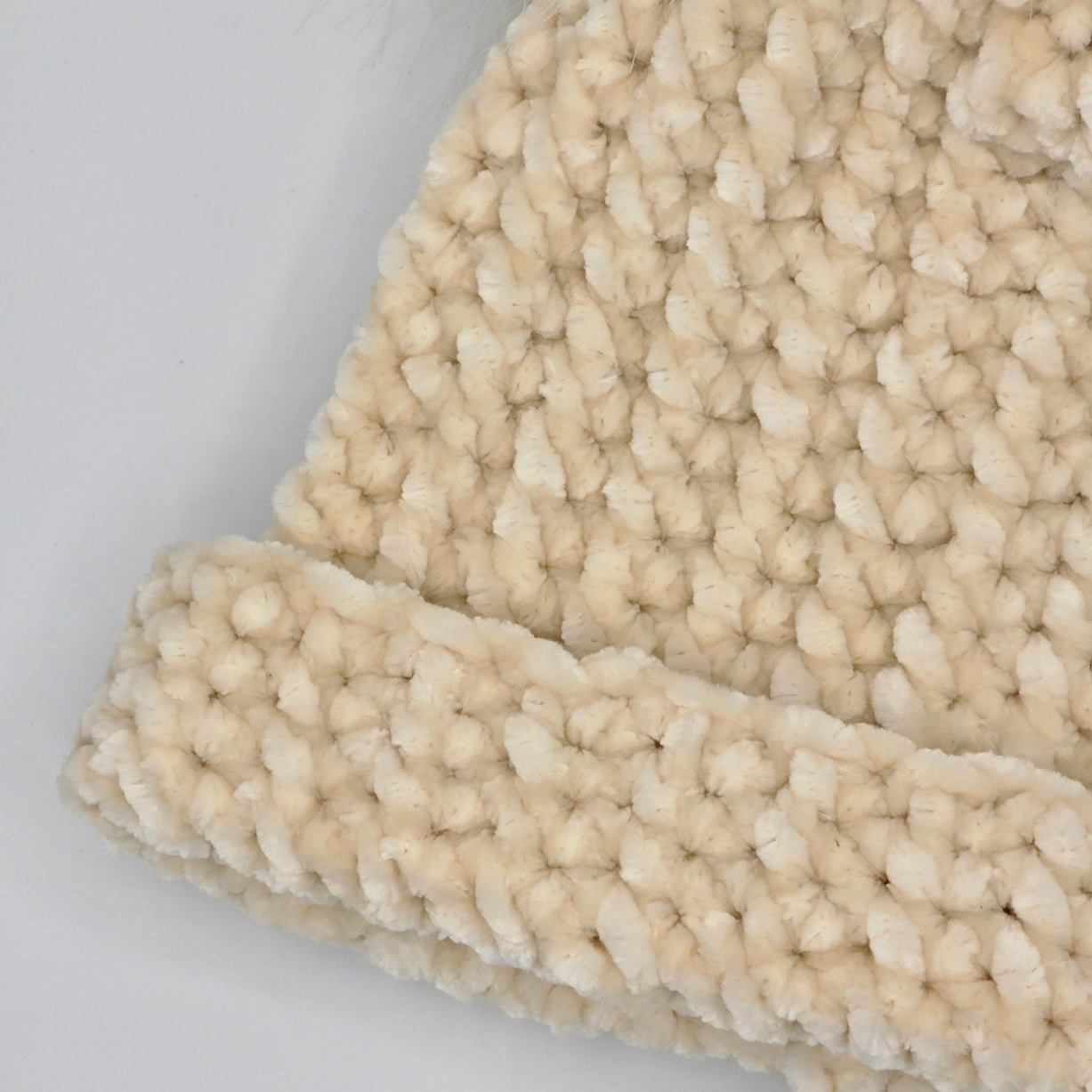 Vanilla Cream Velvet Double Pom Baby Beanie hand dyed yarn by A Splash Of Fiber — artisan fiber and handmade creations