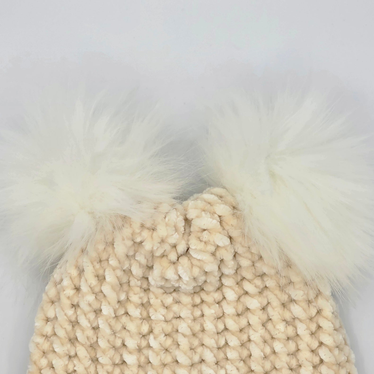 Vanilla Cream Velvet Double Pom Baby Beanie hand dyed yarn by A Splash Of Fiber — artisan fiber and handmade creations